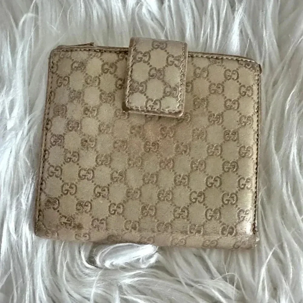 GUCCI | Authentic Vintage Unisex Canvas Compact Wallet Tan Brown Gold - Picture 3 of 10